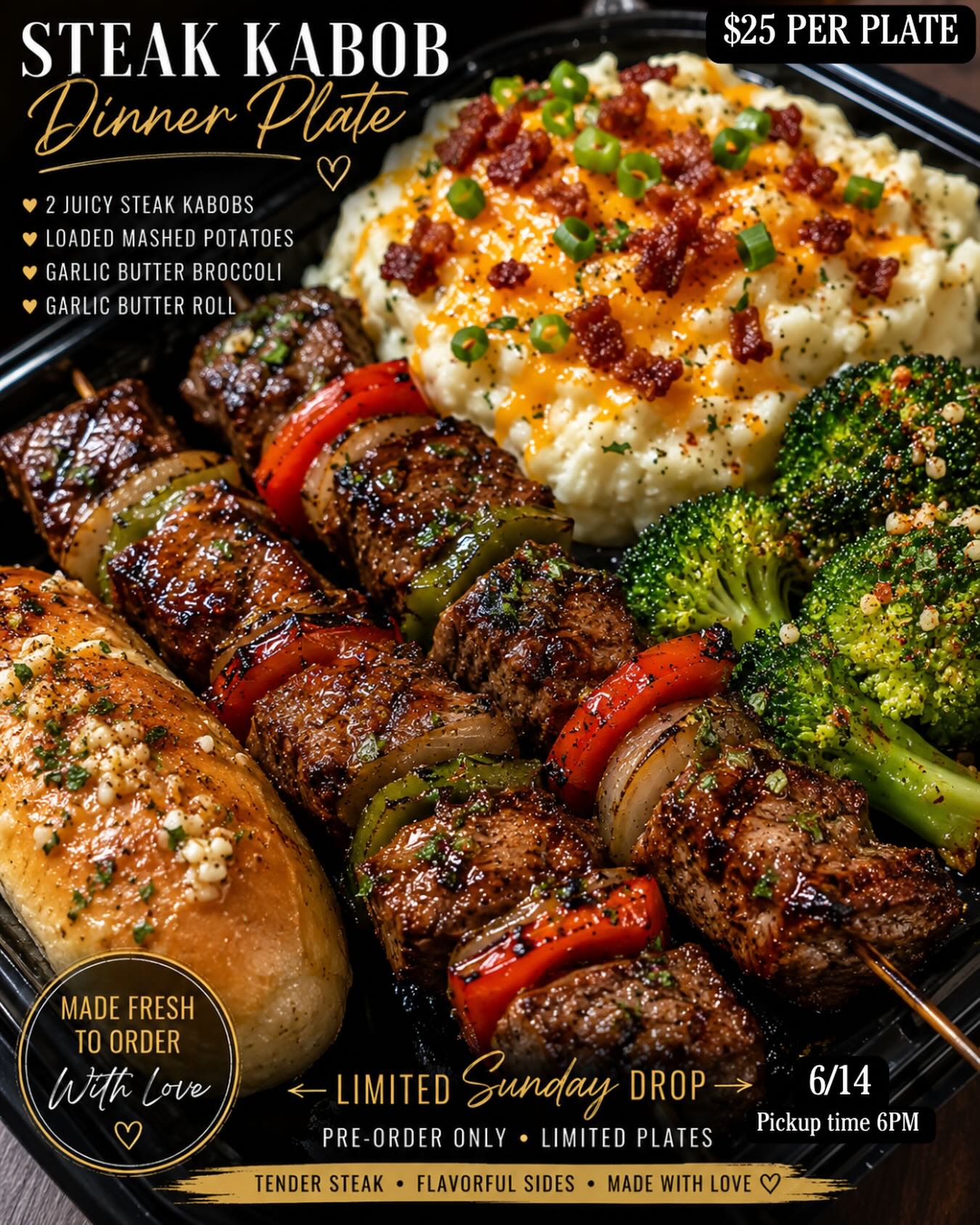 Steak kabob dinner plate